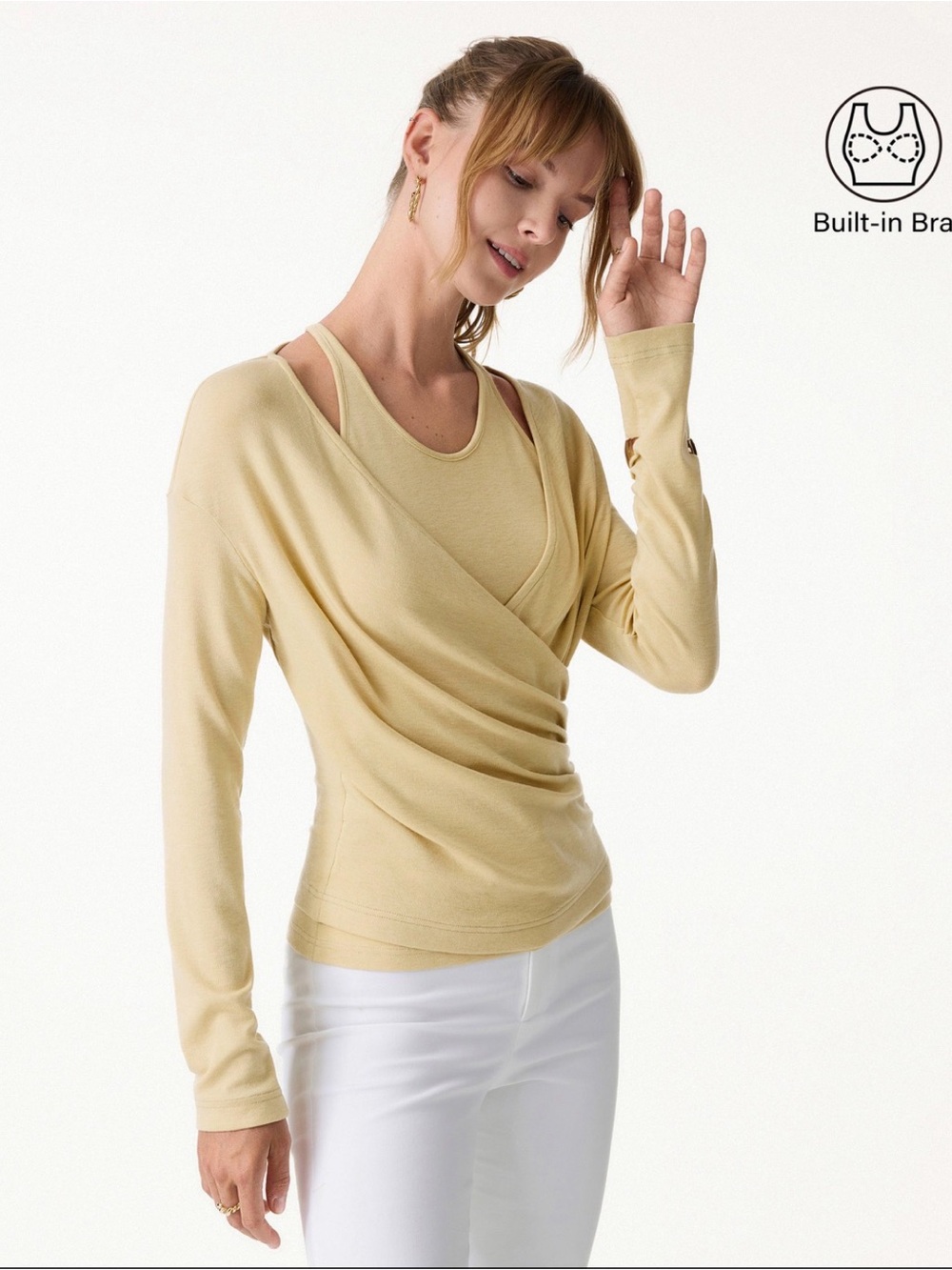 OGL Eco-MiYaMoon Two-Piece Set Cami with Surplice Ruched Top Large new yellow